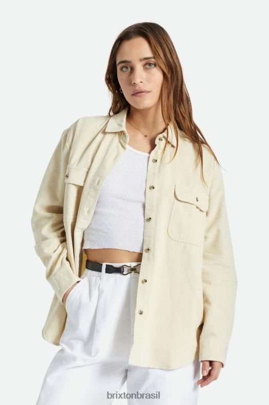vestuário Brixton camisa de veludo de veludo bowery boyfriend boné branco mulheres 2TDHFZ441