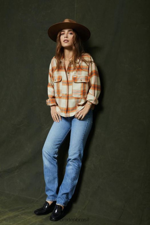 vestuário Brixton flanela bowery l/s boné branco mulheres 2TDHFZ444